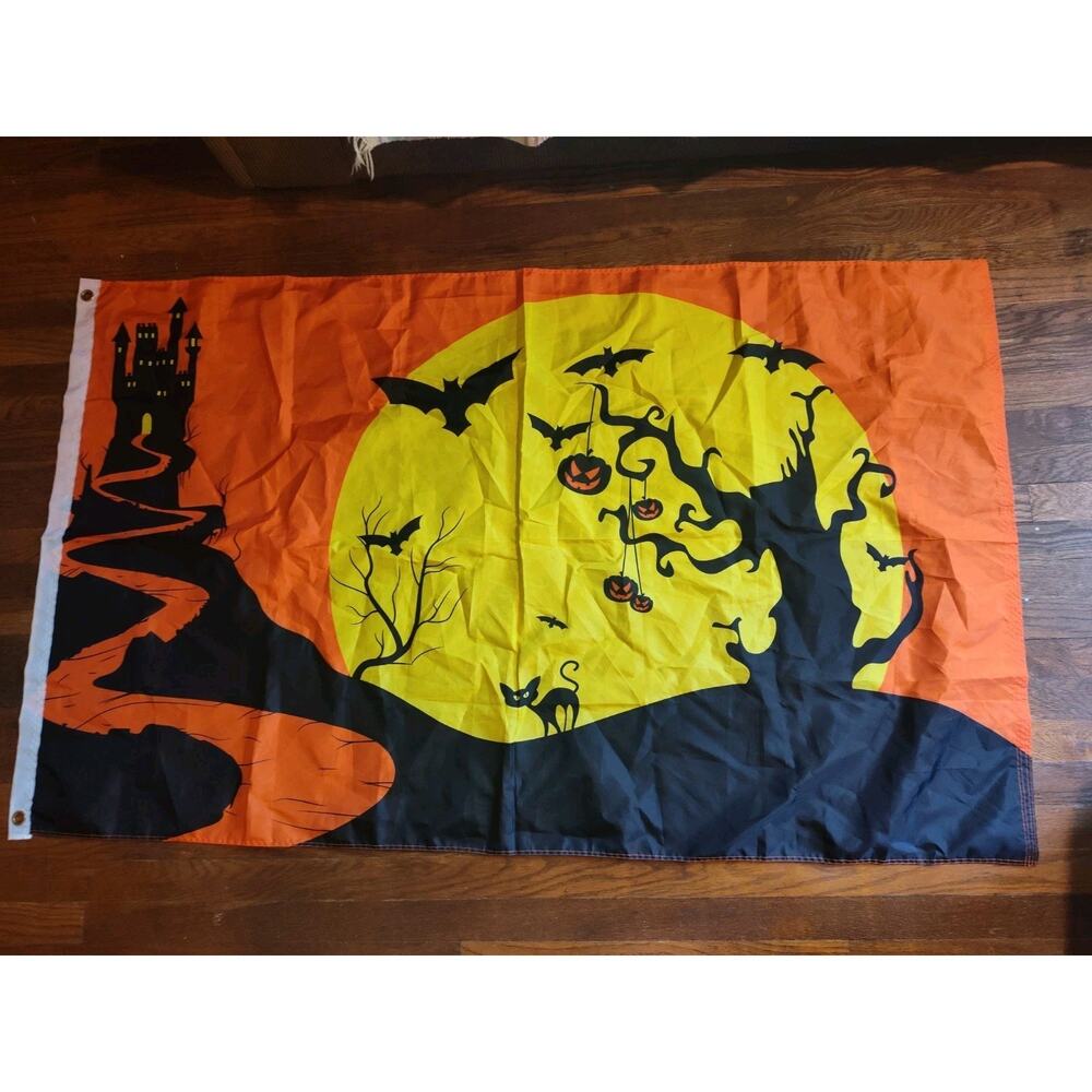 3x5 Happy Halloween Bats Pumpkins 100D Woven Poly Nylon 3'x5' Flag Banner
